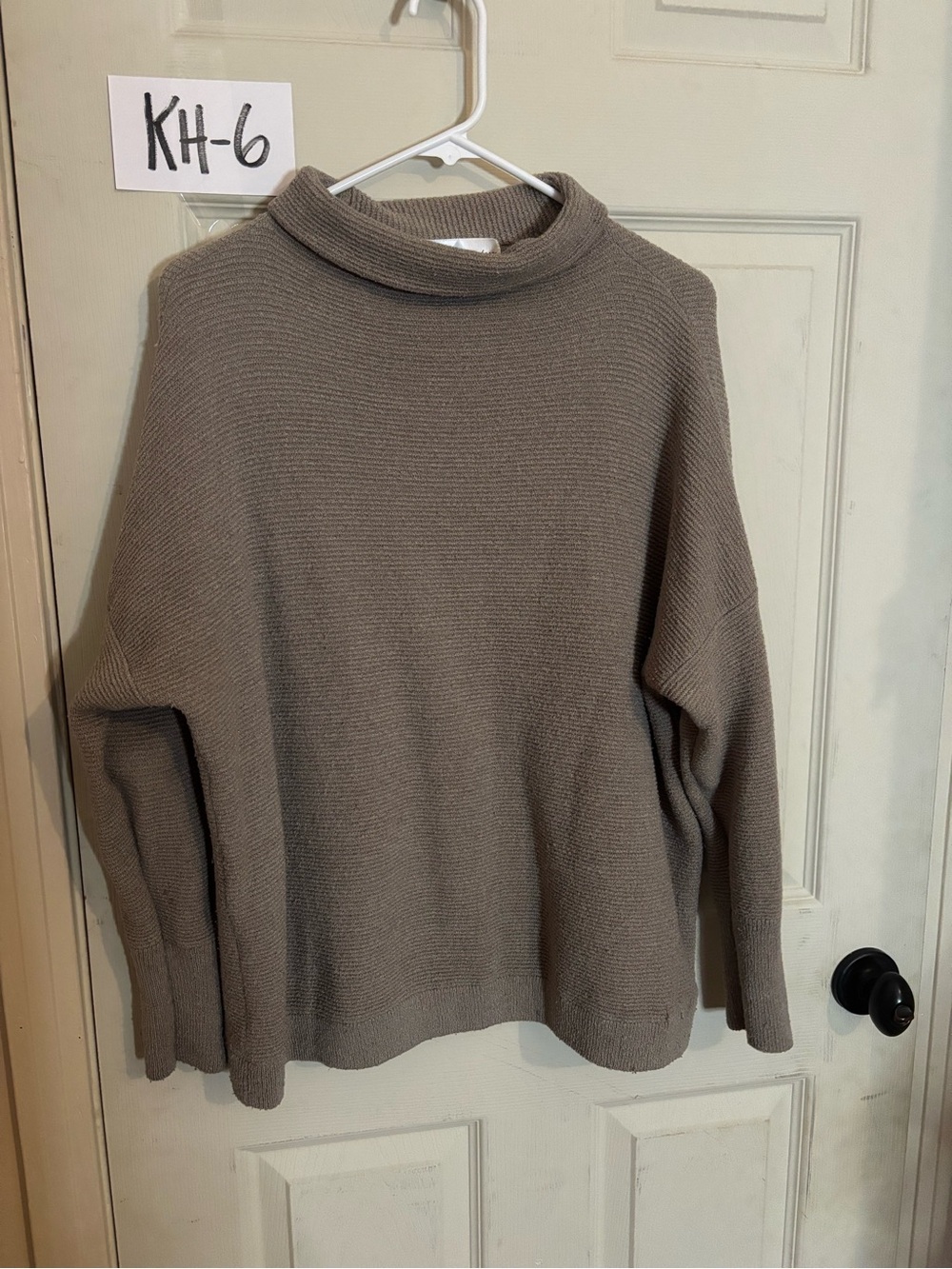 Chelsea & Theodore Neutral Taupe Ribbed Mock Neck Sweater